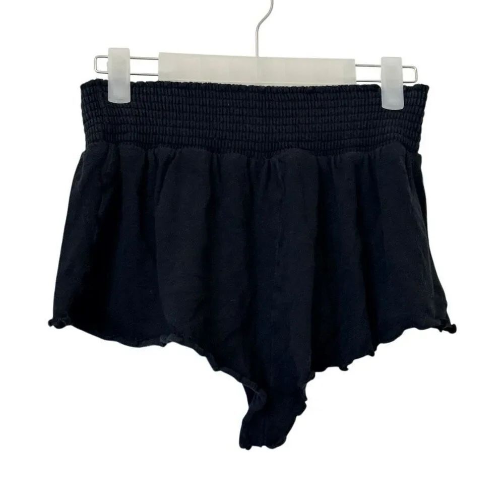 Urban Outfitters Out from Under Stay At Home Smocked Ruffle Black Knit Shorts XS